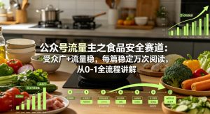 公众号流量主之食品安全赛道，受众广+流量稳，每篇作品稳定万次阅读，从0-1全流程讲解-16888副业资讯