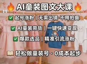AI童装图文剪辑，某社群童装图文大课，起号涨粉、AI童装带货、爆款选品，无需出镜和拍摄-16888副业资讯