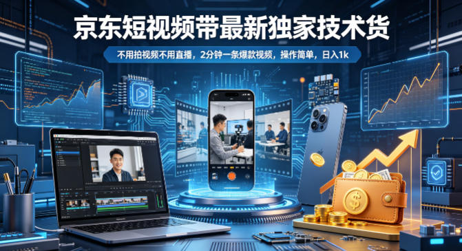 京东短视频带货最新独家技术，不用拍视频不用直播，2分钟一条爆款视频，操作简单，日入1k+【揭秘】-16888副业资讯