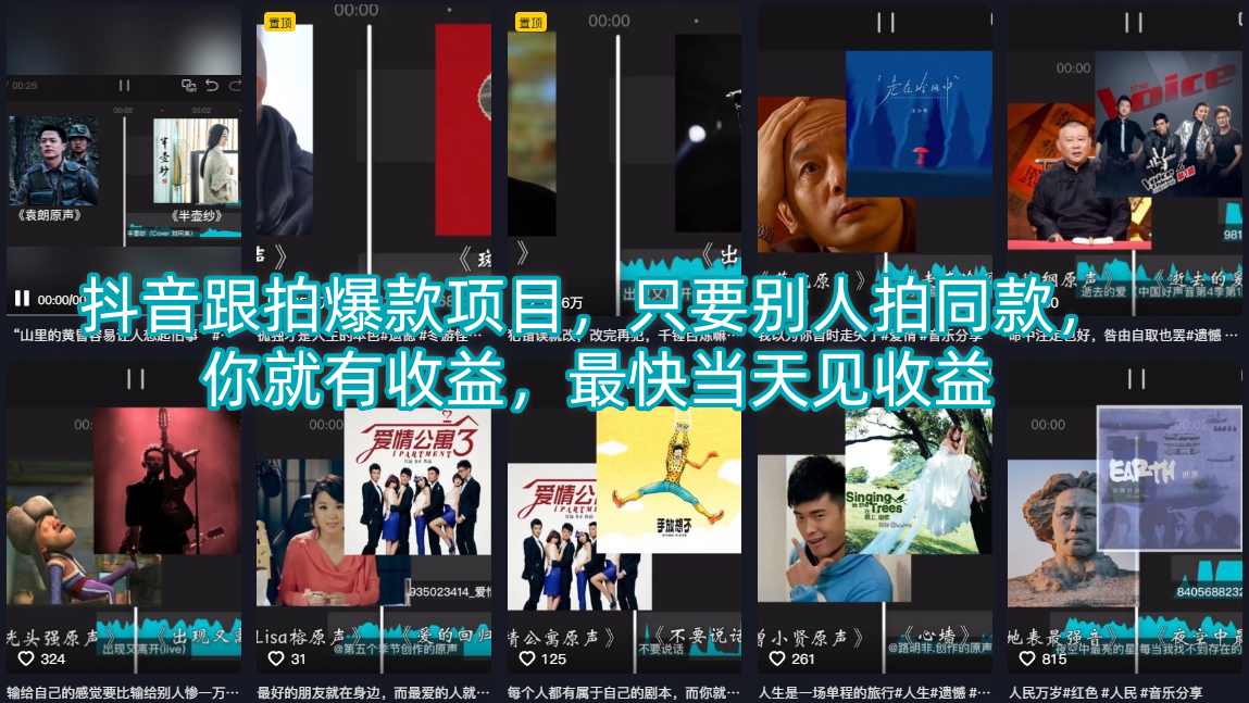 抖音跟拍爆款项目，只要别人拍同款，你就有收益，最快当天见收益-16888副业资讯
