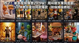 炸了！单条视频爆赞29.9W！用AI做水果狗血剧，5分钟教你复刻同款爆款（附保姆级教程）-16888副业资讯