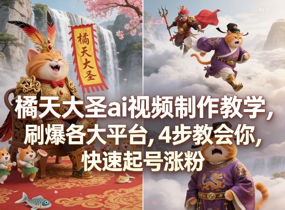 橘天大圣ai视频制作教学，刷爆各大平台，4步教会你，快速起号涨粉-16888副业资讯
