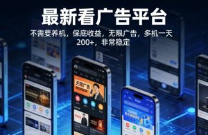 最新看广告平台，不需要养机，保底收益，无限广告，多机一天200+，非常稳定【揭秘】-16888副业资讯