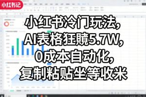 小红书冷门玩法，AI表格狂賺5.7W，0成本自动化，复制粘贴坐等收米-16888副业资讯