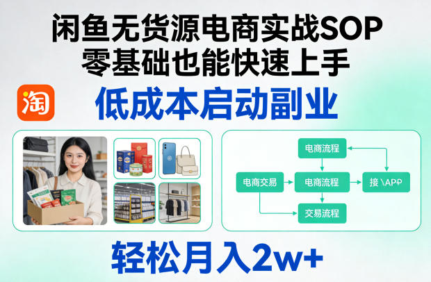 闲鱼无货源电商实战SOP，零基础也能快速上手，低成本启动副业，轻松月入2w+-16888副业资讯