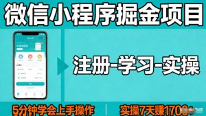 微信小程序掘金项目，项目很简单，5分钟就能学会上手操作，实操7天賺了1700+【揭秘】-16888副业资讯