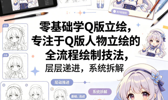 零基础学Q版立绘，专注于Q版人物立绘的全流程绘制技法，层层递进，系统拆解-16888副业资讯
