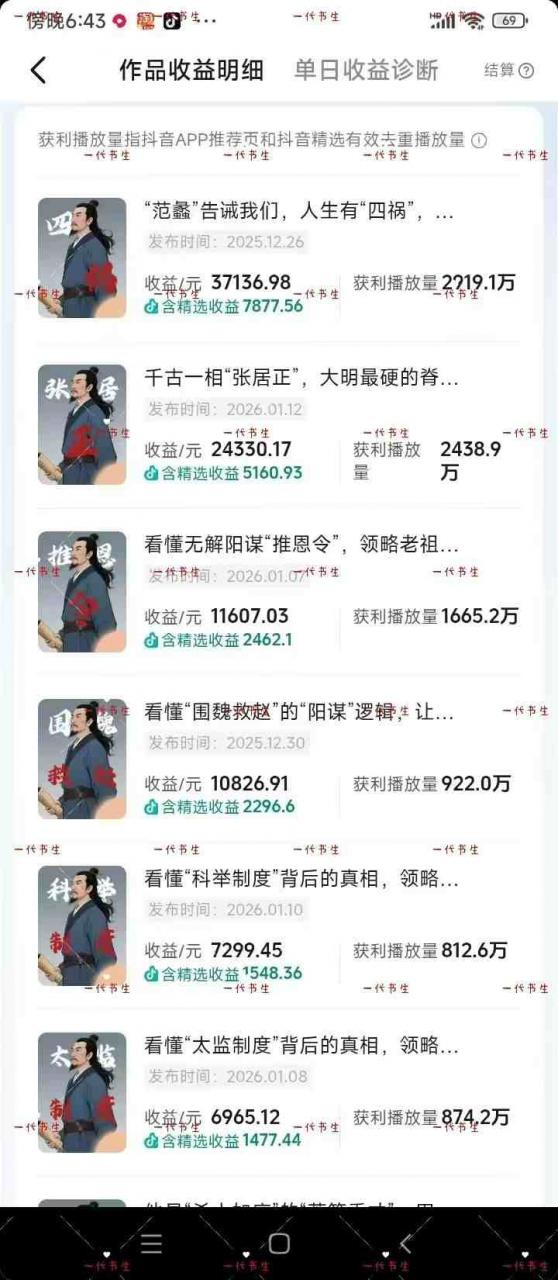 抖音300w粉丝博主的政史类科普视频教学，有大流量扶持，拿伙伴伙伴+精选独家双份收益-16888副业资讯