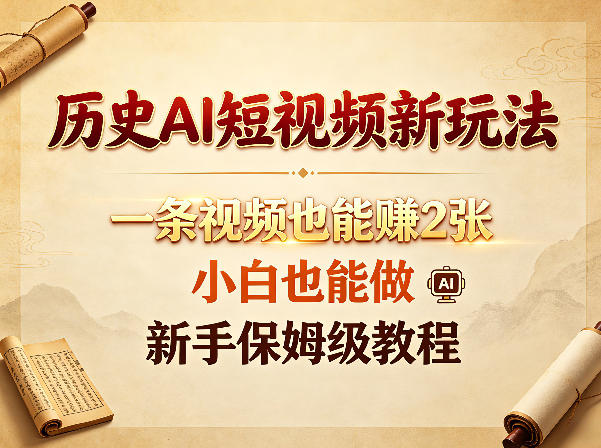 历史AI短视频新玩法，一条视频也能賺2张，小白也能做，新手保姆级教程-16888副业资讯