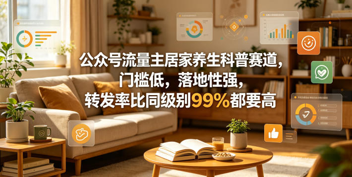 公众号流量主居家养生科普赛道，门槛低，落地性强，转发率比同级别99％都要高-16888副业资讯