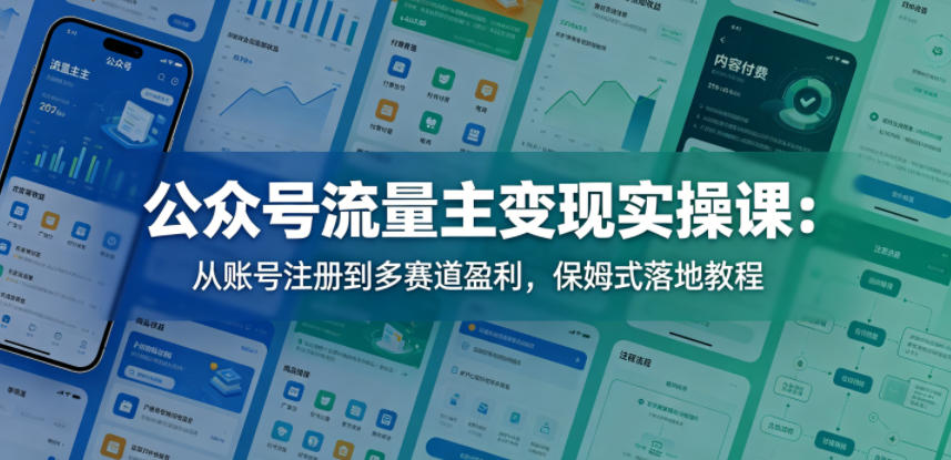 公众号流量主变现实操课：从账号注册到多赛道盈利，保姆式落地教程-16888副业资讯
