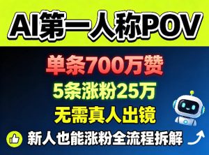 AI第一人称POV，单条700W赞，5条涨粉25W，无需真人出镜，新人也能涨粉全流程拆解-16888副业资讯