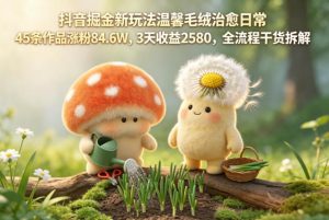 抖音掘金新玩法温馨毛绒治愈日常，45条作品涨粉84.6W，3天收益2580，全流程干货拆解-16888副业资讯