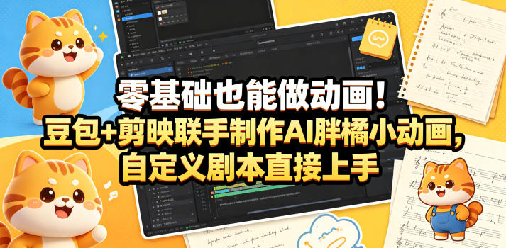 零基础也能做动画！豆包+剪映联手制作AI胖橘小动画，自定义剧本直接上手-16888副业资讯