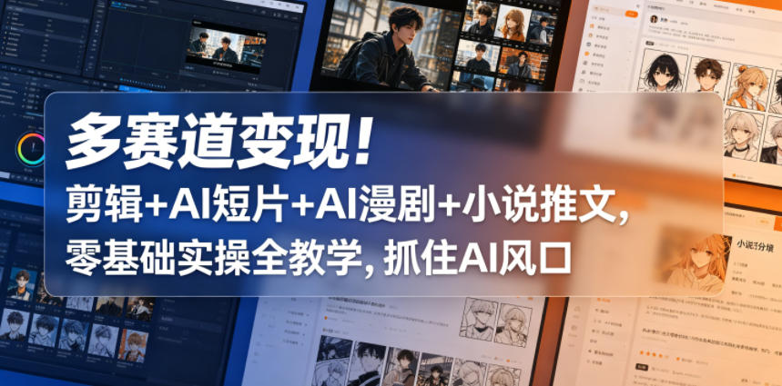 多赛道变现！剪辑+AI短片+AI漫剧+小说推文，零基础实操全教学，抓住AI风口-16888副业资讯