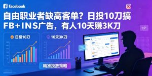 自由职业者缺高客单？日投10刀搞FB+INS广告，有人10天赚3K刀！【原创双语字幕】-16888副业资讯