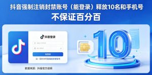 抖音强制注销F禁账号（能登录）释放10名和手机号，不保证百分百-16888副业资讯
