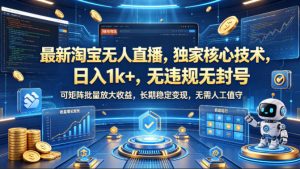 最新淘宝无人直播，独家核心技术，日入1k+，无违规无封号，可矩阵批量放大，长期稳定，无需人工值守【揭秘】-16888副业资讯