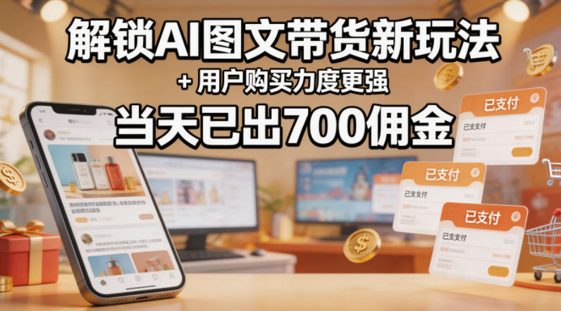 解锁ai图文带货新玩法+用户购买力度更强，当天已出700佣金，详细拆解-16888副业资讯