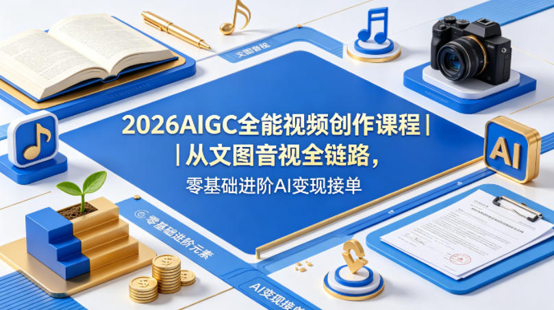 2026AIGC全能视频创作课程｜从文图音视全链路，零基础进阶AI变现接单-16888副业资讯