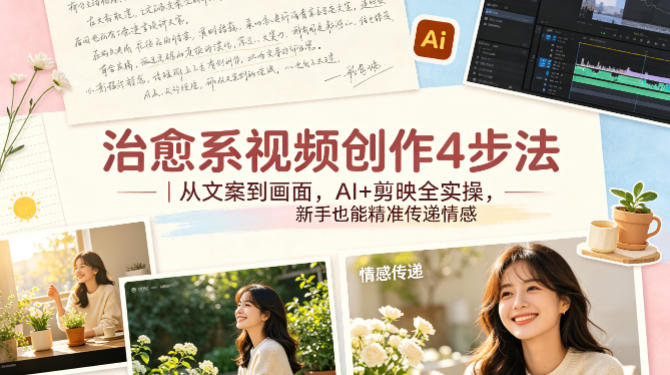 治愈系视频创作4步法｜从文案到画面，AI+剪映全实操，新手也能精准传递情感-16888副业资讯