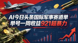 AI今日头条国际军事赛道，单号一周收益921，超暴力-16888副业资讯