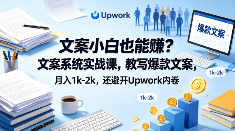 文案小白也能賺？文案系统实战课，教写爆款文案，月入1k-2k，还避开Upwork内卷【原创双语字幕】-16888副业资讯