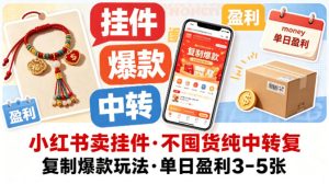 小红书卖挂件，不囤货纯中转复制爆款玩法，单日盈利3-5张-16888副业资讯