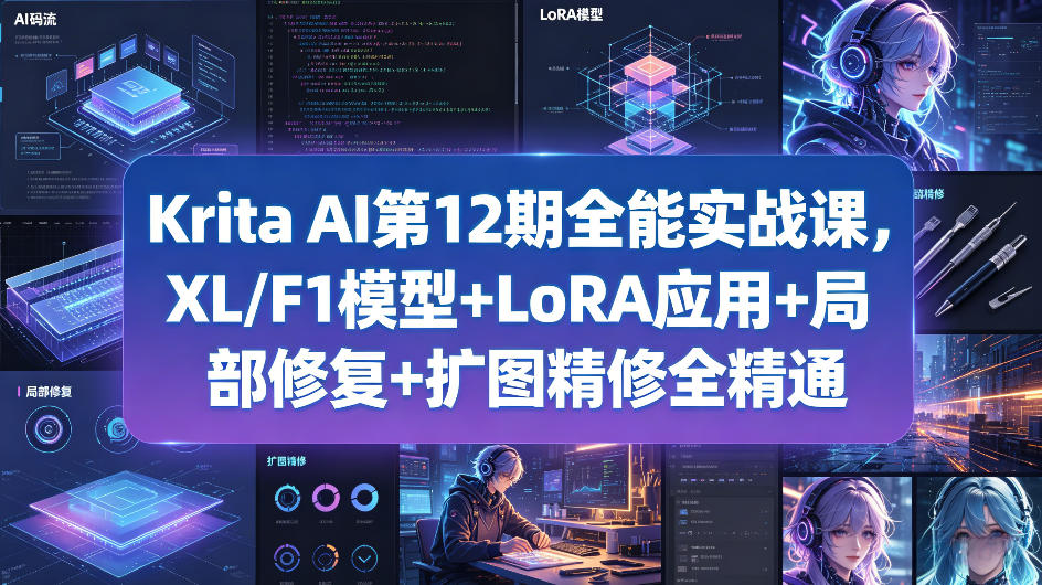 Krita AI第12期全能实战课，XL/F1模型+LoRA应用+局部修复+扩图精修全精通-16888副业资讯