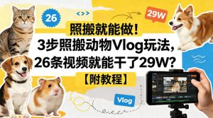 照搬就能做!3步照搬动物Vlog玩法,26条视频就能干了29W?【附教程】【赠coze一键生成工作流】-16888副业资讯