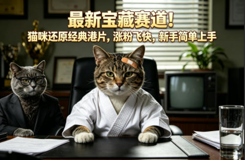 最新宝藏赛道！猫咪还原经典港片，涨粉飞快，新手简单上手-16888副业资讯