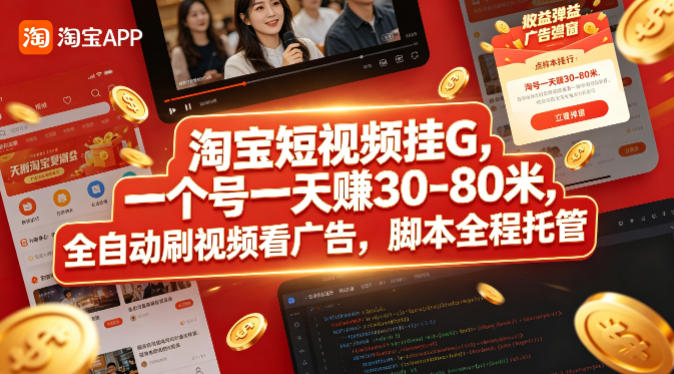 淘宝短视频挂G，一个号一天 賺30-80米，全自动刷视频看广告，脚本全程托管【揭秘】-16888副业资讯