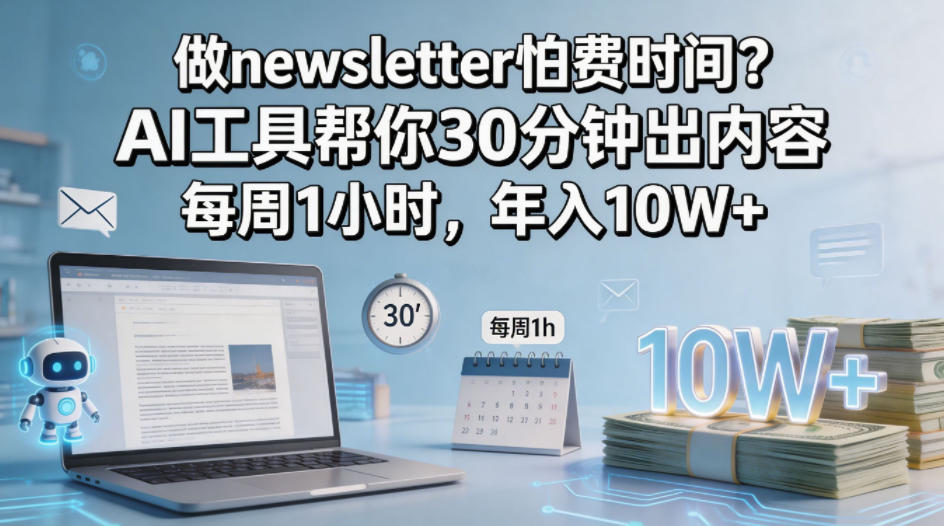 做newsletter怕费时间？AI工具帮你30分钟出内容，每周1小时，年入10W+！【原创双语字幕】-16888副业资讯