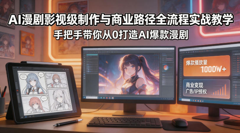AI漫剧影视级制作与商业路径全流程实战教学，手带你从0打造AI爆款漫剧-16888副业资讯