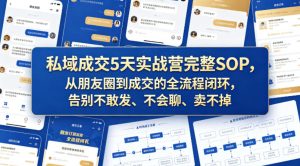私域成交5天实战营完整SOP，从朋友圈到成交的全流程闭环，告别不敢发、不会聊、卖不掉-16888副业资讯