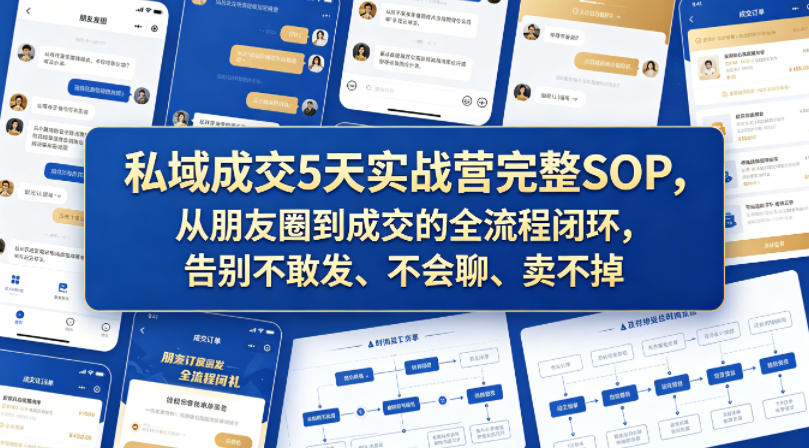 私域成交5天实战营完整SOP，从朋友圈到成交的全流程闭环，告别不敢发、不会聊、卖不掉-16888副业资讯
