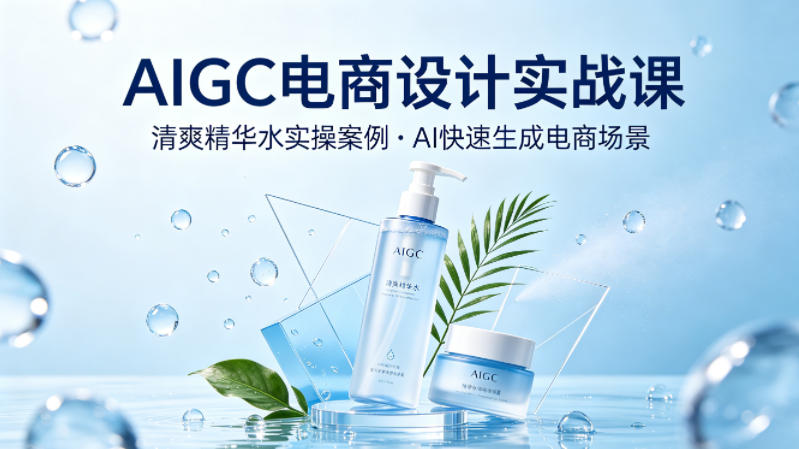 AIGC电商设计实战课，以清爽精华水为实操案例，教你用AI快速生成电商场景-16888副业资讯