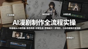 AI漫剧制作全流程实操，零基础从小说改编-角色场景-分镜生成-剪辑成片一步到位，小白也能独立做漫剧-16888副业资讯