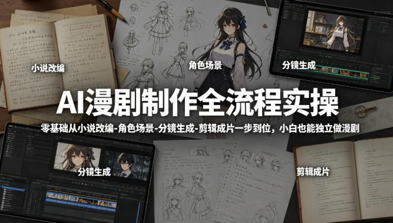 AI漫剧制作全流程实操，零基础从小说改编-角色场景-分镜生成-剪辑成片一步到位，小白也能独立做漫剧-16888副业资讯