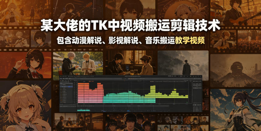 某大佬的TK中视频搬运剪辑技术，包含动漫解说、影视解说、音乐搬运教学视频-16888副业资讯