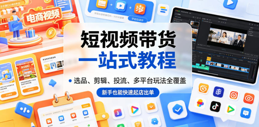 短视频带货一站式教程，选品、剪辑、投流、多平台玩法全覆盖，新手也能快速起店出单-16888副业资讯