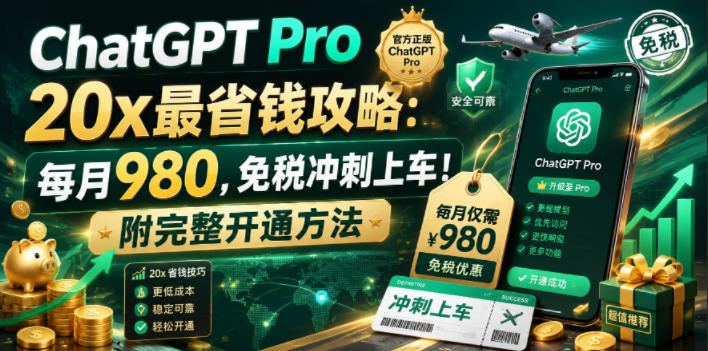 ChatGPT Pro 20x最省钱攻略：每月980，免税冲刺上车！附完整开通方法【文档】-16888副业资讯