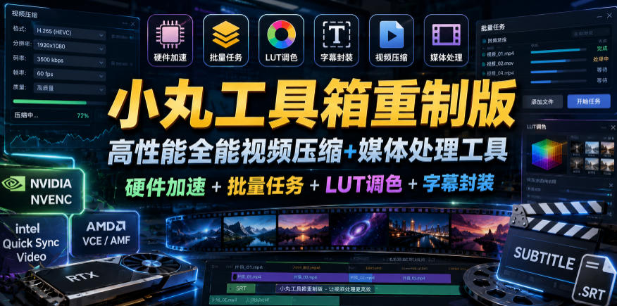 小丸工具箱重制版–高性能全能视频压缩+媒体处理工具｜硬件加速+批量任务+LUT调色+字幕封装-16888副业资讯