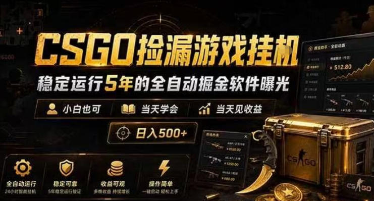 CSGO捡漏游戏挂G，稳定运行5年的全自动掘金软件曝光，小白也可当天学会，当天见收益，日入500+【揭秘】-16888副业资讯