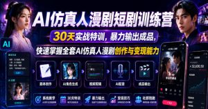 AI仿真人漫剧短剧训练营，30天实战特训，暴力输出成品，快速掌握全套AI仿真人漫剧创作与变现能力-16888副业资讯