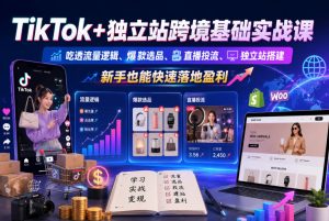 TikTok+独立站跨境基础实战课，吃透流量逻辑、爆款选品、直播投流与独立站搭建，新手也能快速落地盈利-16888副业资讯