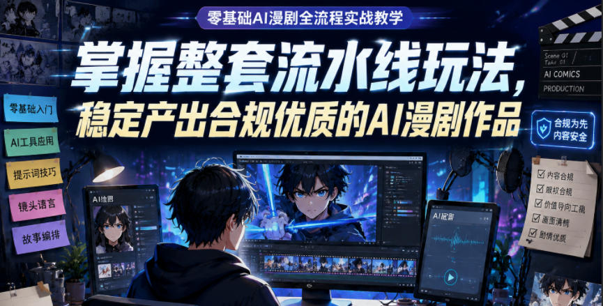 零基础AI漫剧全流程实战教学，掌握整套流水线玩法，稳定产出合规优质的AI漫剧作品-16888副业资讯