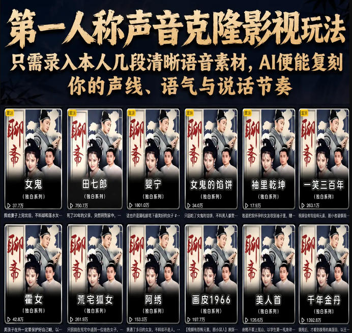 第一人称声音克隆影视玩法，只需录入本人几段清晰语音素材，AI便能复刻你的声线、语气与说话节奏-16888副业资讯