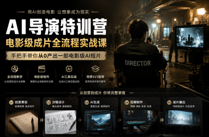 AI导演特训营，电影级成片全流程实战课，手把手带你从0产出一部电影级AI短片-16888副业资讯