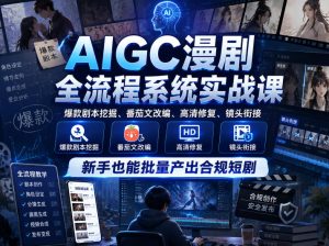 AIGC漫剧全流程系统实战课，爆款剧本挖掘、番茄文改编、高清修复、镜头衔接，新手也能批量产出合规短剧-16888副业资讯